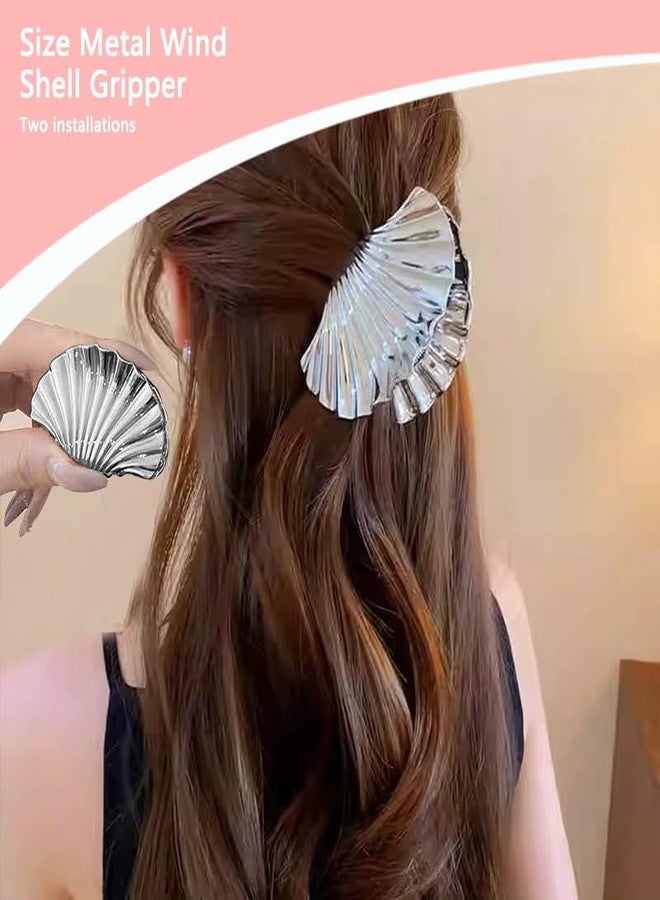 Sisadodo Shell Claw Clips for Girls Women Fashion Seashell Hair Clip Claws for Teen Girl Stylish Metal Hair Claw Clamps for Styling Sea Shell Silver Shell Hair Accessories for Women Non Slip Clip Barrettes - Image 3
